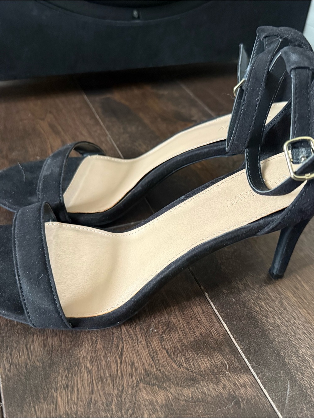 Old Navy Black Suede Ankle-Strap Heels